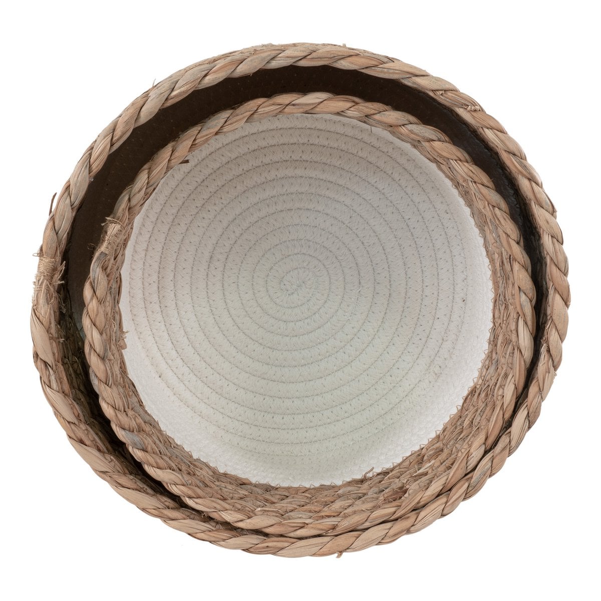 Reed & Cotton Storage Baskets - White/Natural Boho Set, 25cm