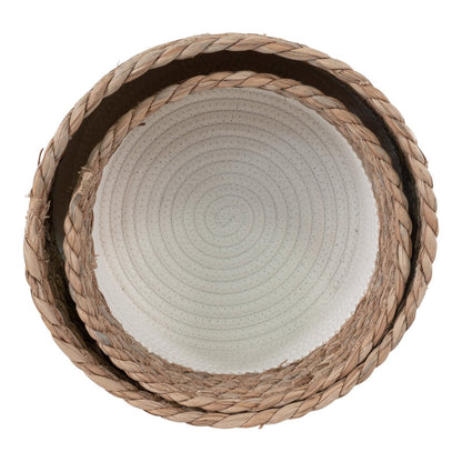 Reed & Cotton Storage Baskets - White/Natural Boho Set, 25cm