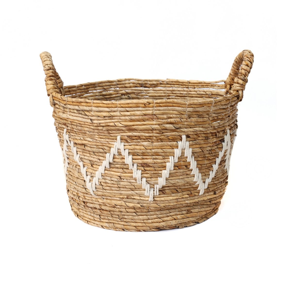 Woven Basket – Natural Stitched Banana Fiber Cesta – Large, Blanco Natural