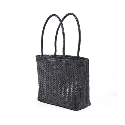 Leather Shopper Bag - Black Everyday Tote for Work & Weekend