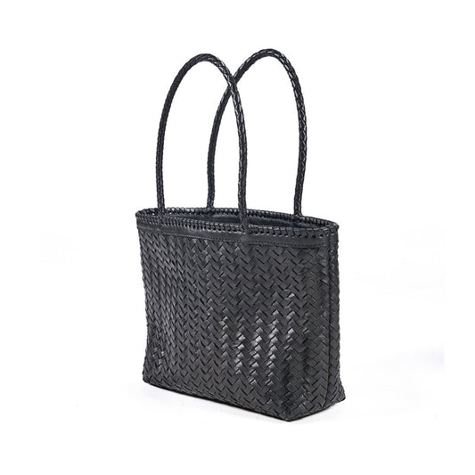 Leather Shopper Bag - Black Everyday Tote for Work & Weekend