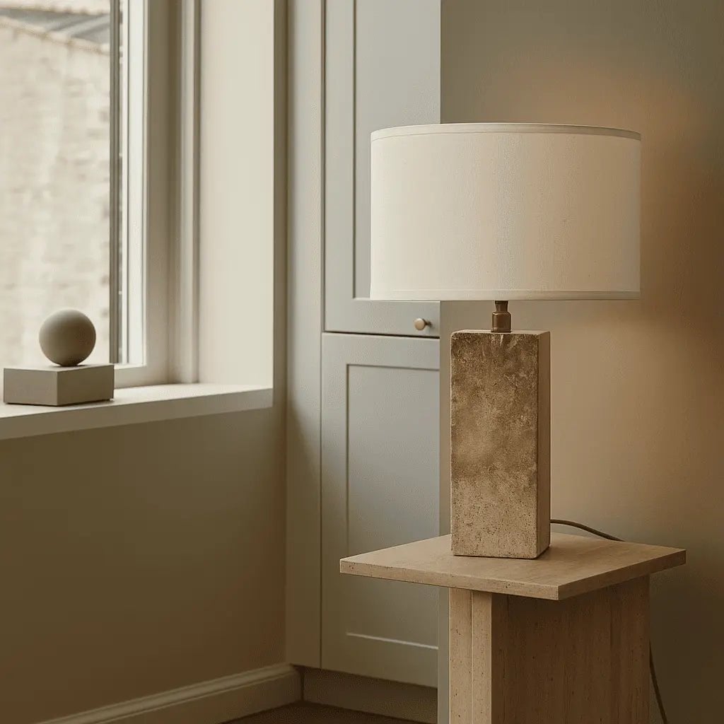 Rosie Travertinlampe | Baumwollschirm & Elegantes Design