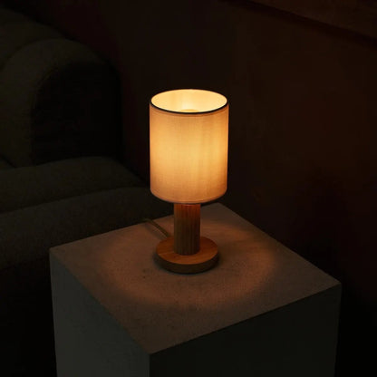 Fabric Table Lamp Light Brown Wood | Boris Bedside Reading Lamp
