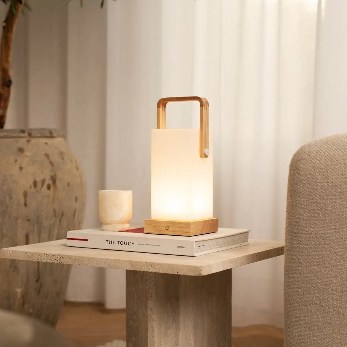 Wooden Table Lamp – Light Brown, Cordless & Rechargeable