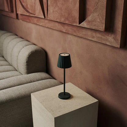 Olive Green Table Lamp - Ribbed, Rechargeable, 3 Light Modes