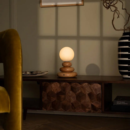 Isabella Light Brown Wooden Rechargeable Lamp | Dimmable, Cordless & Warm Light