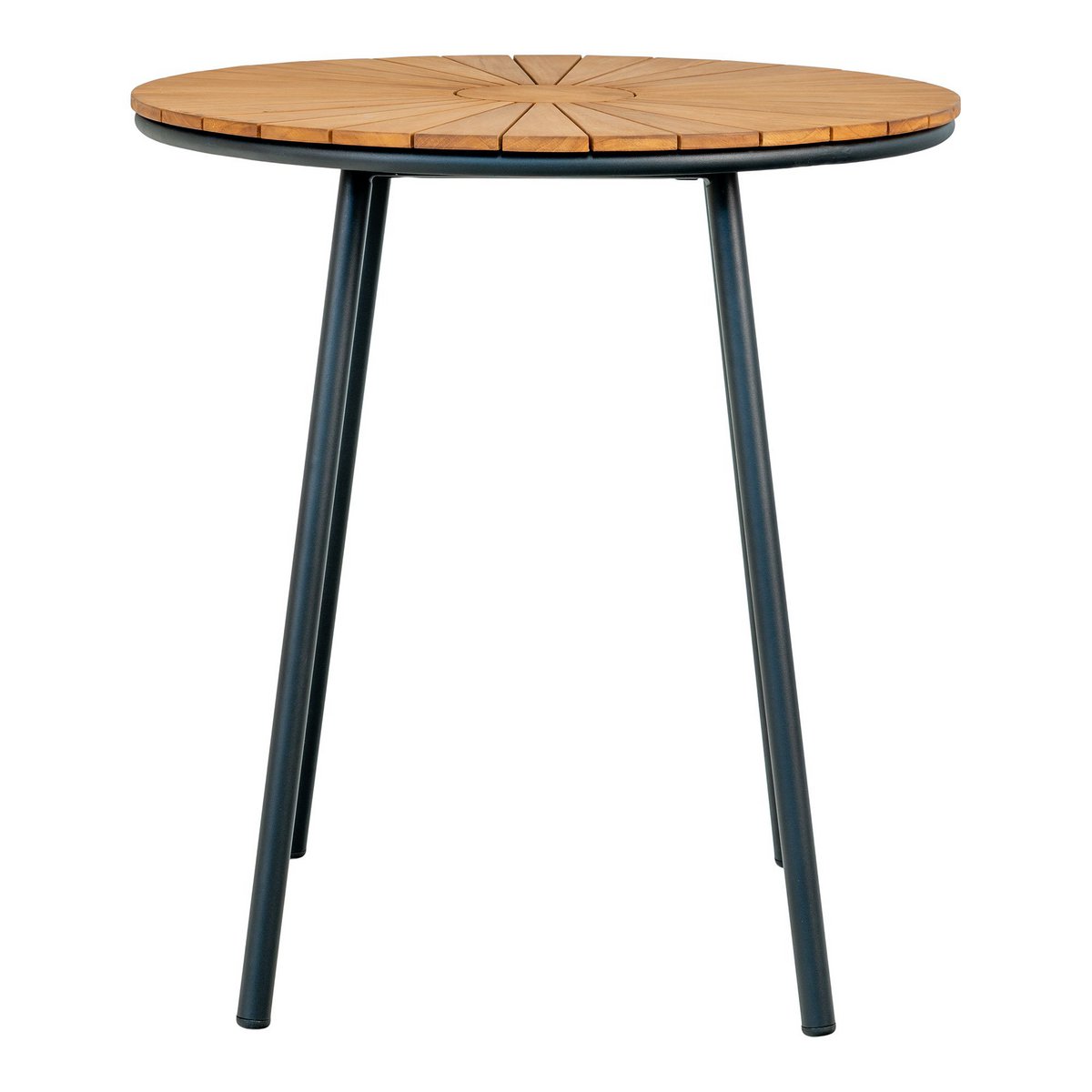 Teak Cafe Table - Natural Wood Top, Black Legs - 70x74 cm