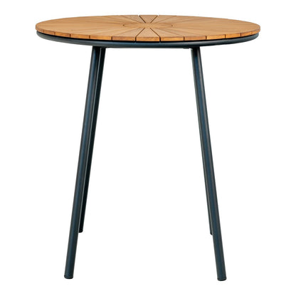 Teak Cafe Table - Natural Wood Top, Black Legs - 70x74 cm