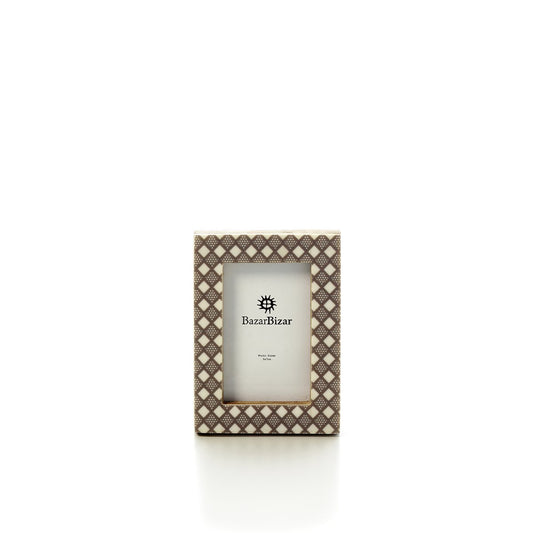 Cadre au Découpage Diamant - Blanc Marron - 5x7