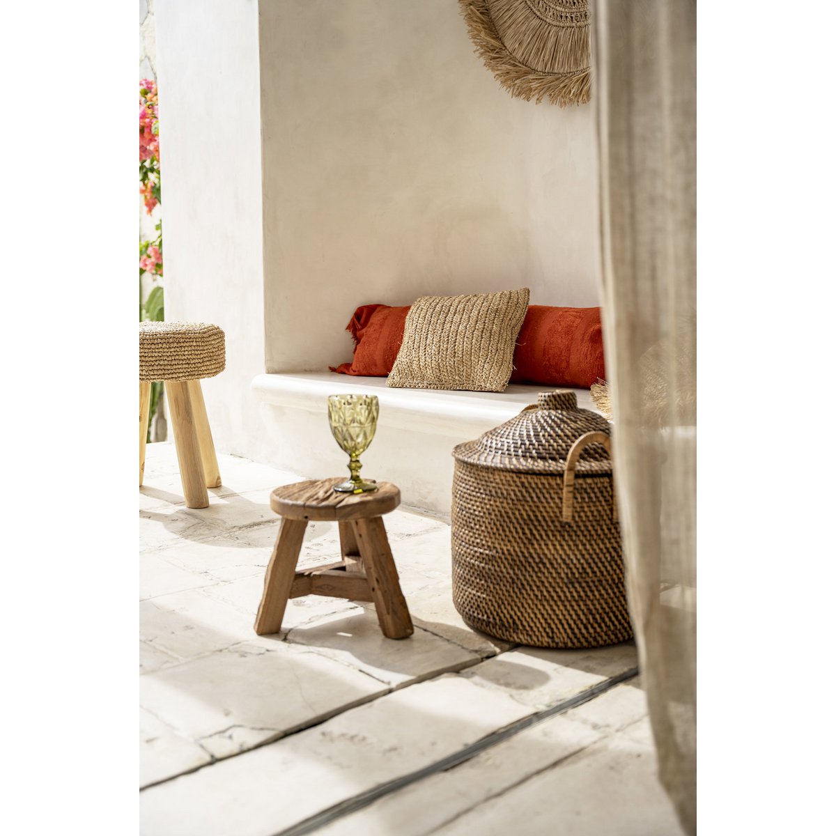 Teak Wood Stool - Natural Yatai Design, Small Size