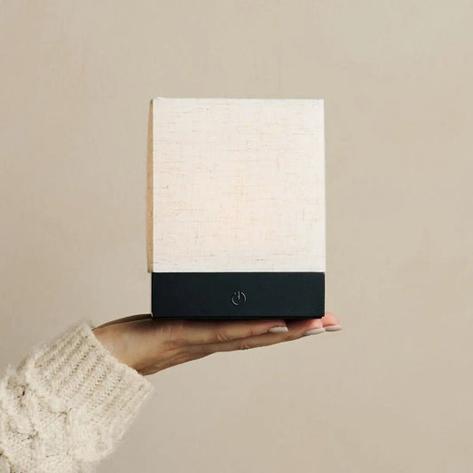 Zano Black Wireless Lamp with Battery | Linen Blend, LED & Three Light Modes