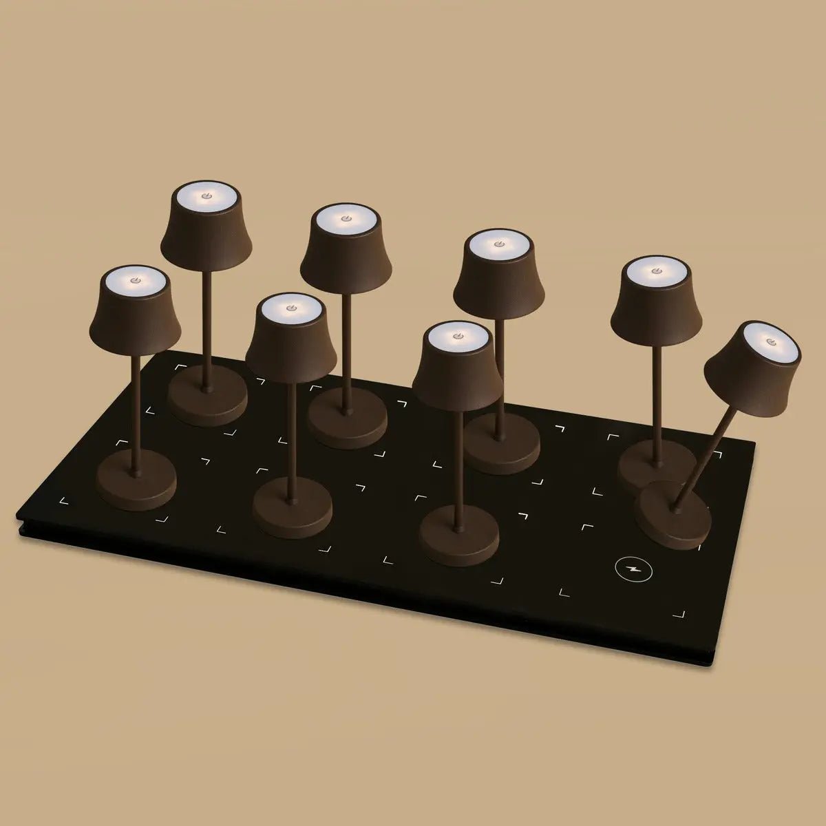 Combi Set Professional | 8 x De Pijp Mini Mocha Brown Rechargeable Table Lamps & 1 x Central Station Charging Station