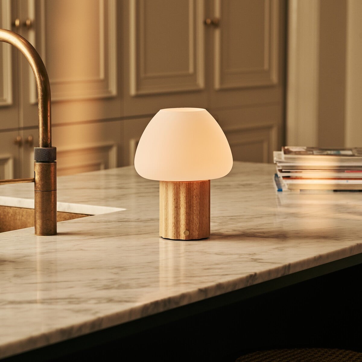 Rechargeable Table Lamp Dimmable - Light Brown Modular Lampshade