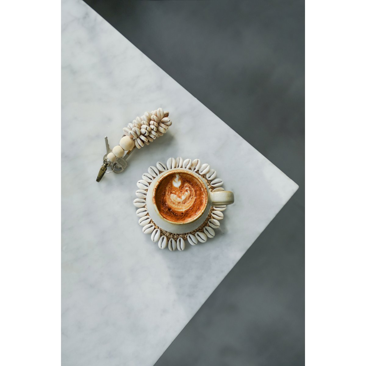 Natural Wood Keychain - Canggu Shell Charm, Coastal Style