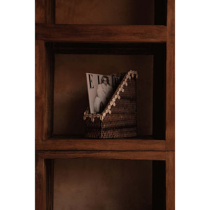 Rattan Desktop Organizer - Natural Brown Shell Edge Design