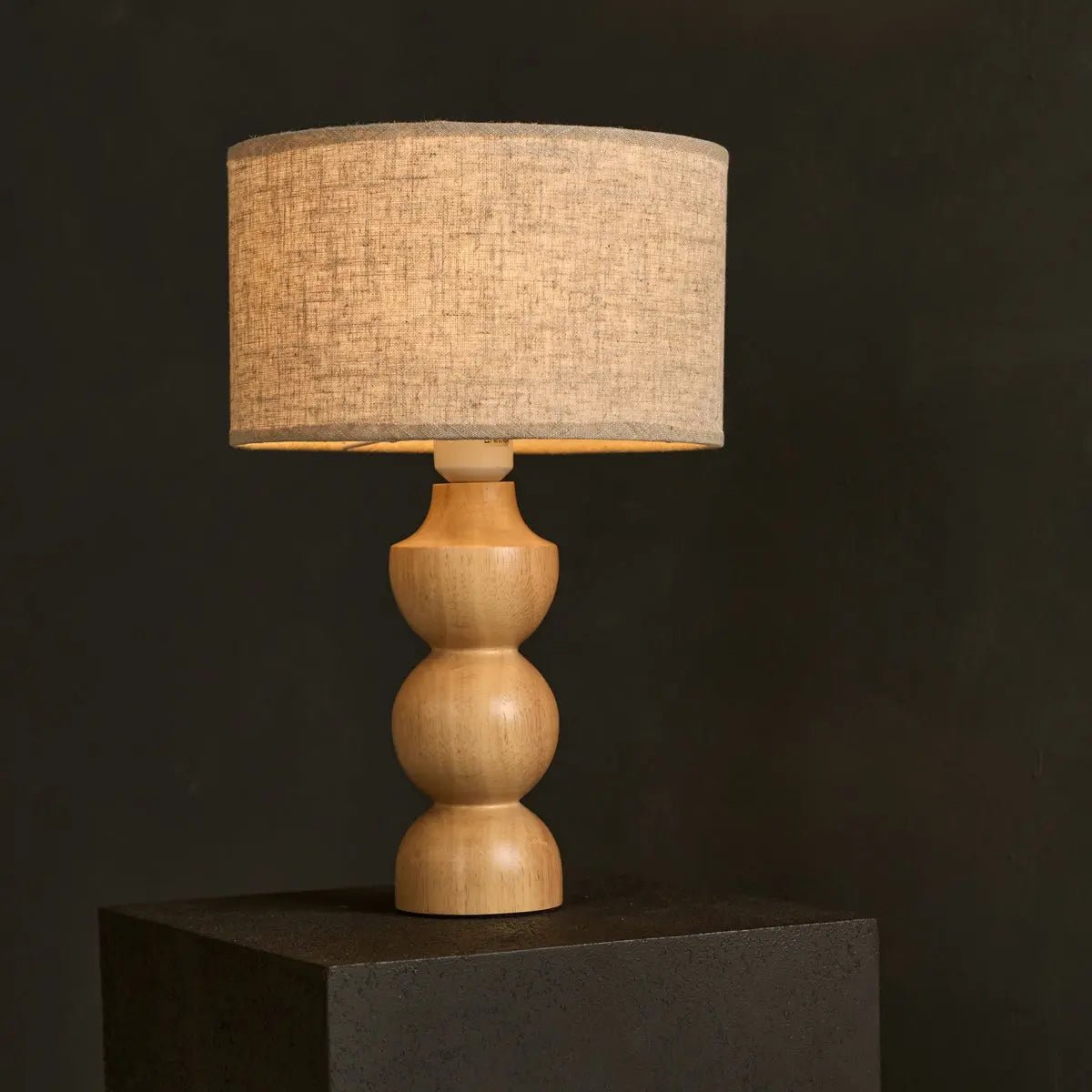 Oliver Light Brown Wooden Lamp | Linenmix Shade & Elegant Design