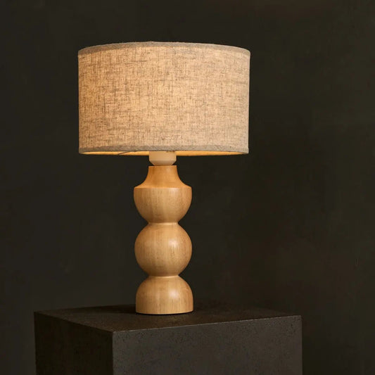 Oliver Light Brown Wooden Lamp | Linenmix Shade & Elegant Design