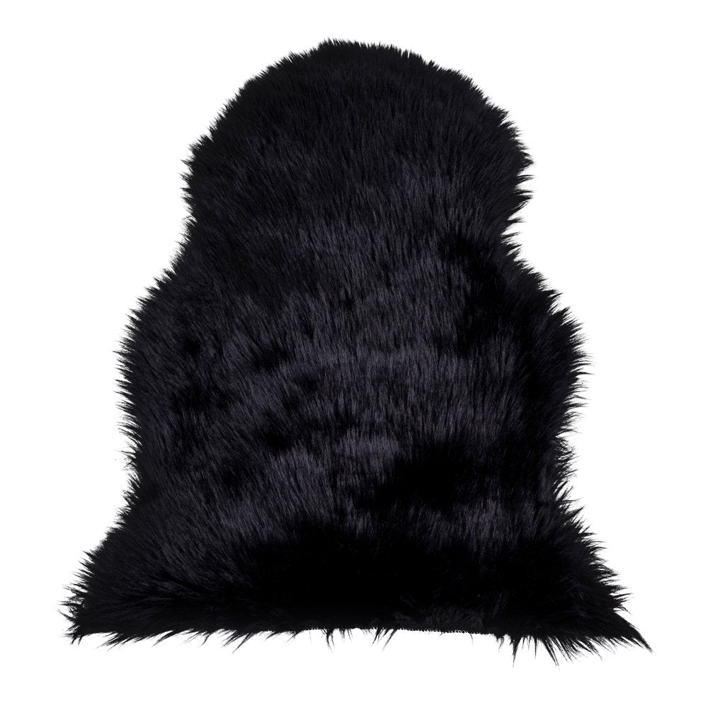 Faux Lambskin Rug - Black Polyester Accent Rug, 50x85 cm