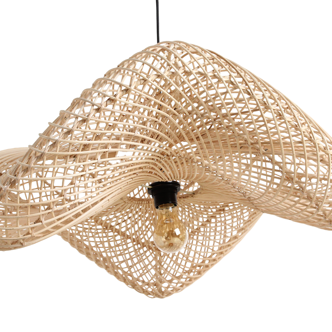 Rattan Pendant Light - Natural Wave Hanging Lamp, Large