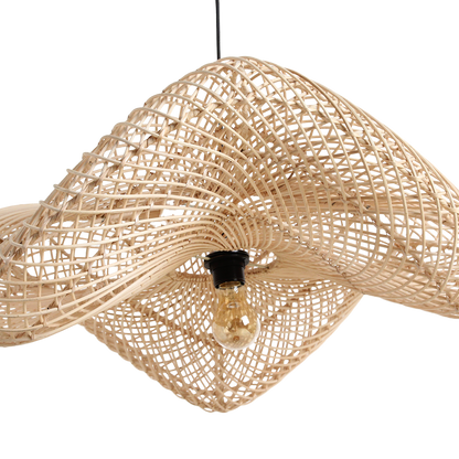 Rattan Pendant Light - Natural Wave Hanging Lamp, Large