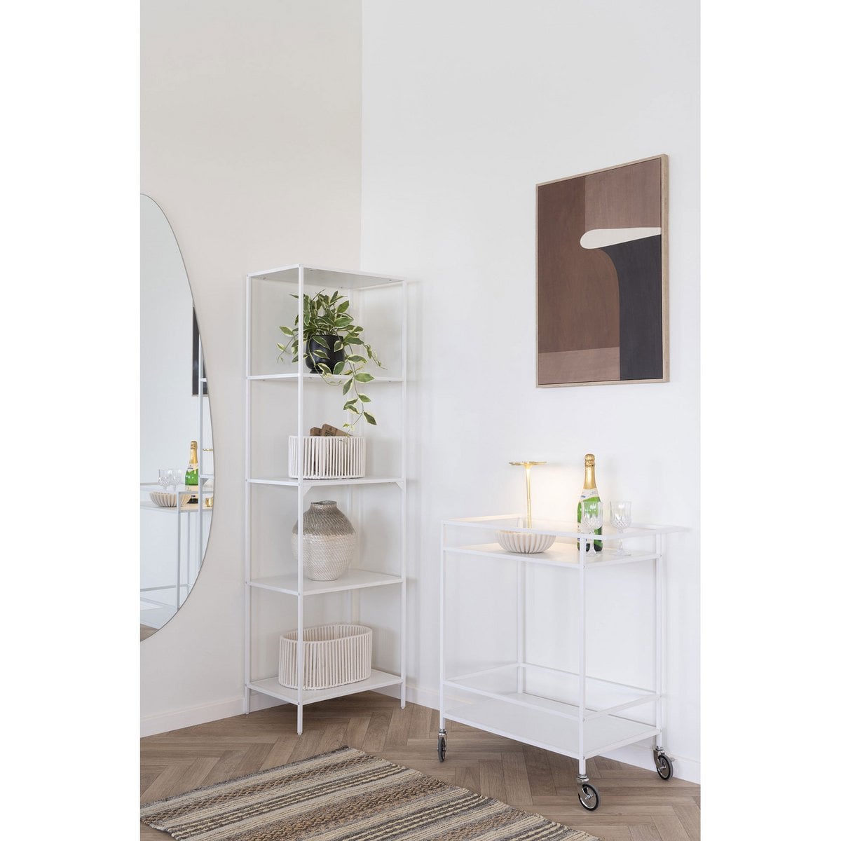 Steel Bar Trolley - White Serving Cart, 68x40x79 cm