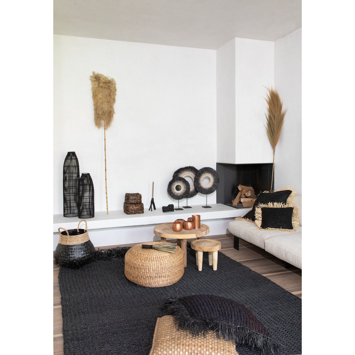 The Raffia Cushion Cover Square - Black - 60x60