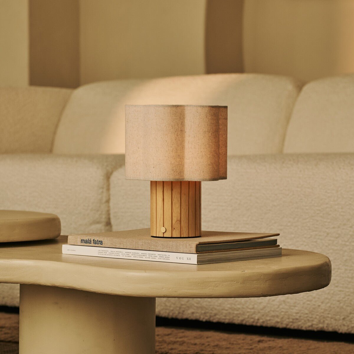 Linen Rechargeable Table Lamp - Light Brown, Cordless & Adjustable