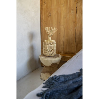 Suar Wood Kona Stool - Natural Hand-Carved Accent Seat