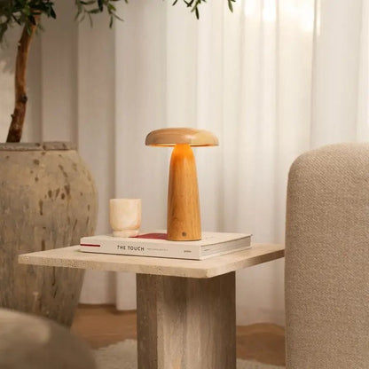 Wooden Table Lamp Light Brown | Cordless Rechargeable Dimmable