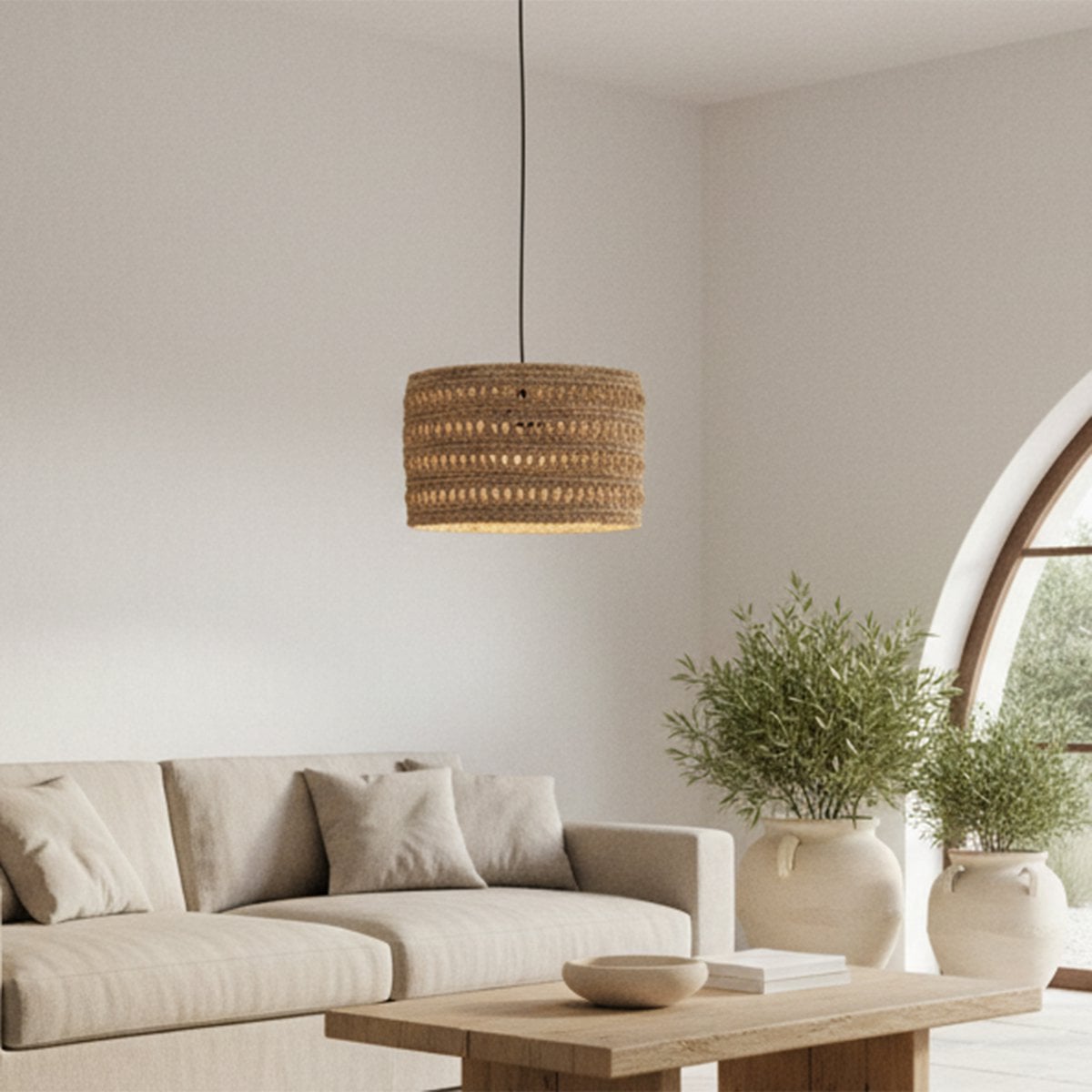 Seagrass Pendant Light - Natural Herba Hanging Lamp, Medium Size