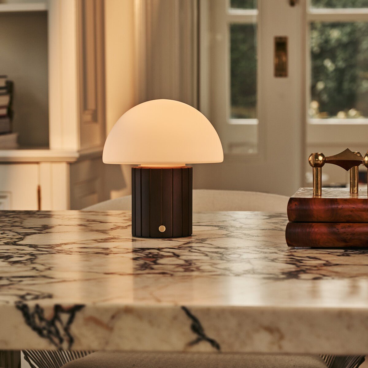 Dark Brown Rechargeable Table Lamp Dimmable with Modular Lampshade