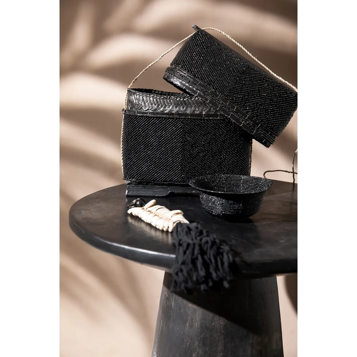 Beaded Jewelry Box – Black Treasure Box with Secure Closure