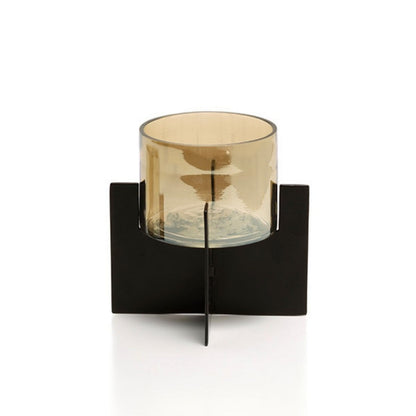 Aluminum Candle Holder - Black Hurricane Style, High