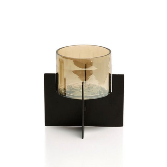 Aluminum Candle Holder - Black Hurricane Style, High