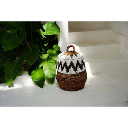 Banana Leaf Storage Basket - Natural White Woven Basket - Small