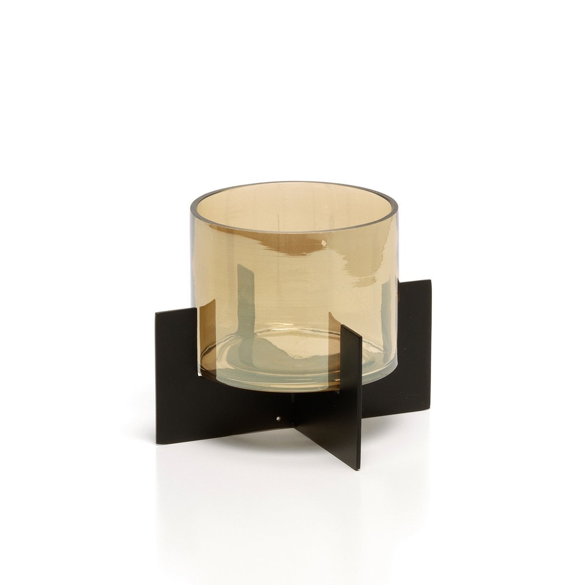 Glass Hurricane Candle Holder - Black Aluminum Base, Low