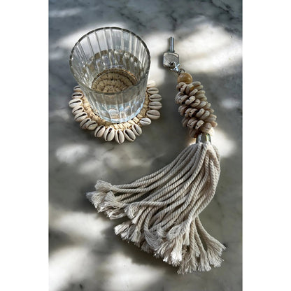 Raffia Coaster with Cowrie Shells - Natural Balinese Style