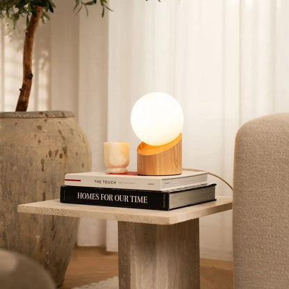 Quin Light Brown Wooden Lamp | Frosted Glass, Corded & Lighting