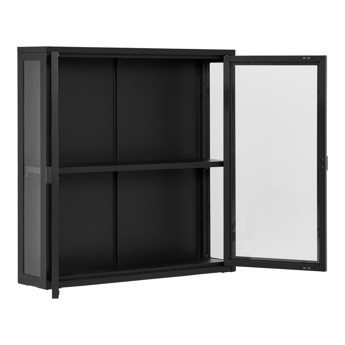 Steel and Glass Hanging Display Cabinet – Modern Black Wall Cabinet
