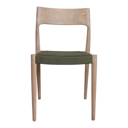 Teak Garden Chair - Freya Green Rope Seat, Light Teak Frame