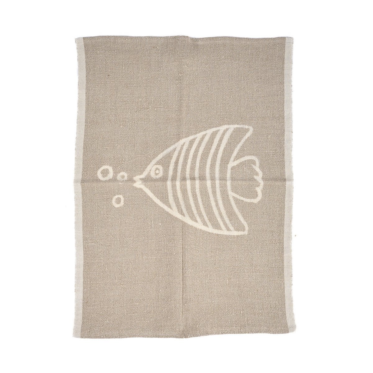 Linen Kitchen Towel - Natural White Fish Design - 50x70