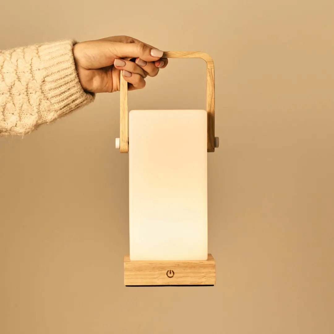 Wooden Table Lamp – Light Brown, Cordless & Rechargeable