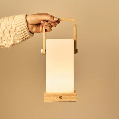 Wooden Table Lamp – Light Brown, Cordless & Rechargeable