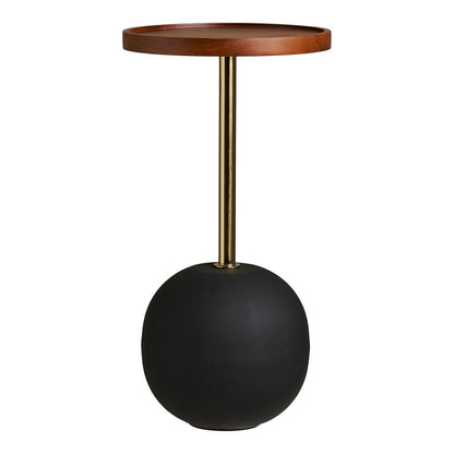 Mango Wood Side Table - Black & Brass Accent - 30x56 cm