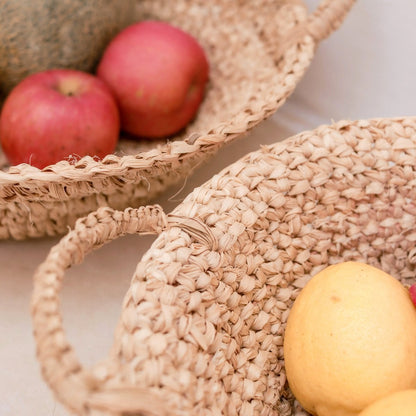 Woven Raffia Fruit Bowl – Handmade Bread Basket, Natural Fibers, 2 Sizes