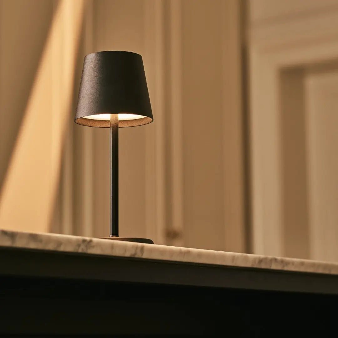 Cordless Table Lamp - Dimmable Black Metal Accent Light