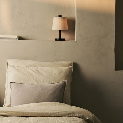 Black Wooden Table Lamp - Cordless Rechargeable Linen Shade