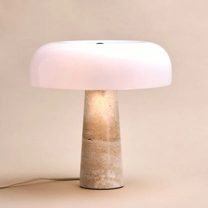 Travertine Table Lamp with Glass Shade - Elegant Natural Stone Design