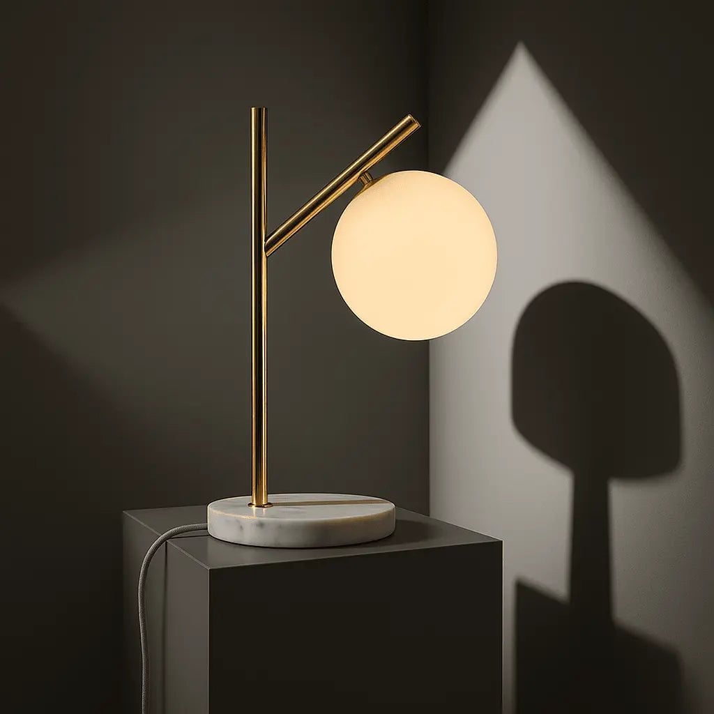 Marble Table Lamp with Frosted Glass – Modern Bedside Lamp