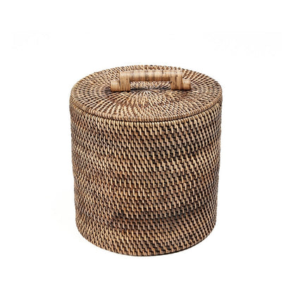Rattan Storage Basket - Low Brown Handwoven Bin
